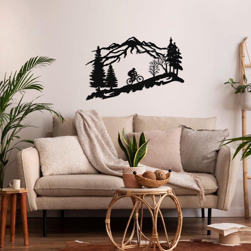 DEKADRON Metal Biker Wall Art, Mountain Tree and Cyclist Themed Wall Art, Metal Wall Decor, Bicycle Lover Gift, Home Decoration, Wall Hangings (24" W x 15" H / 60x38 cm) - Image 3